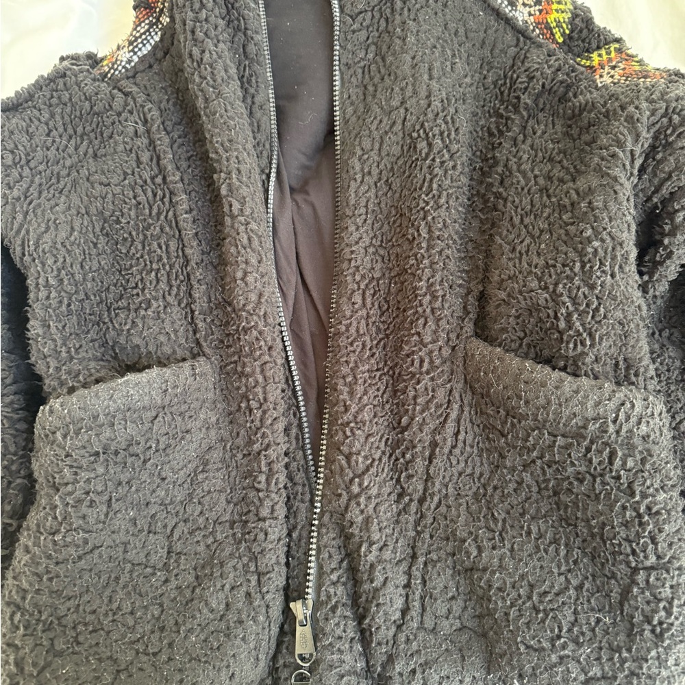 Free people movement Cozy Black Teddy Jacket with Colorful Accents - Picture 7 of 7